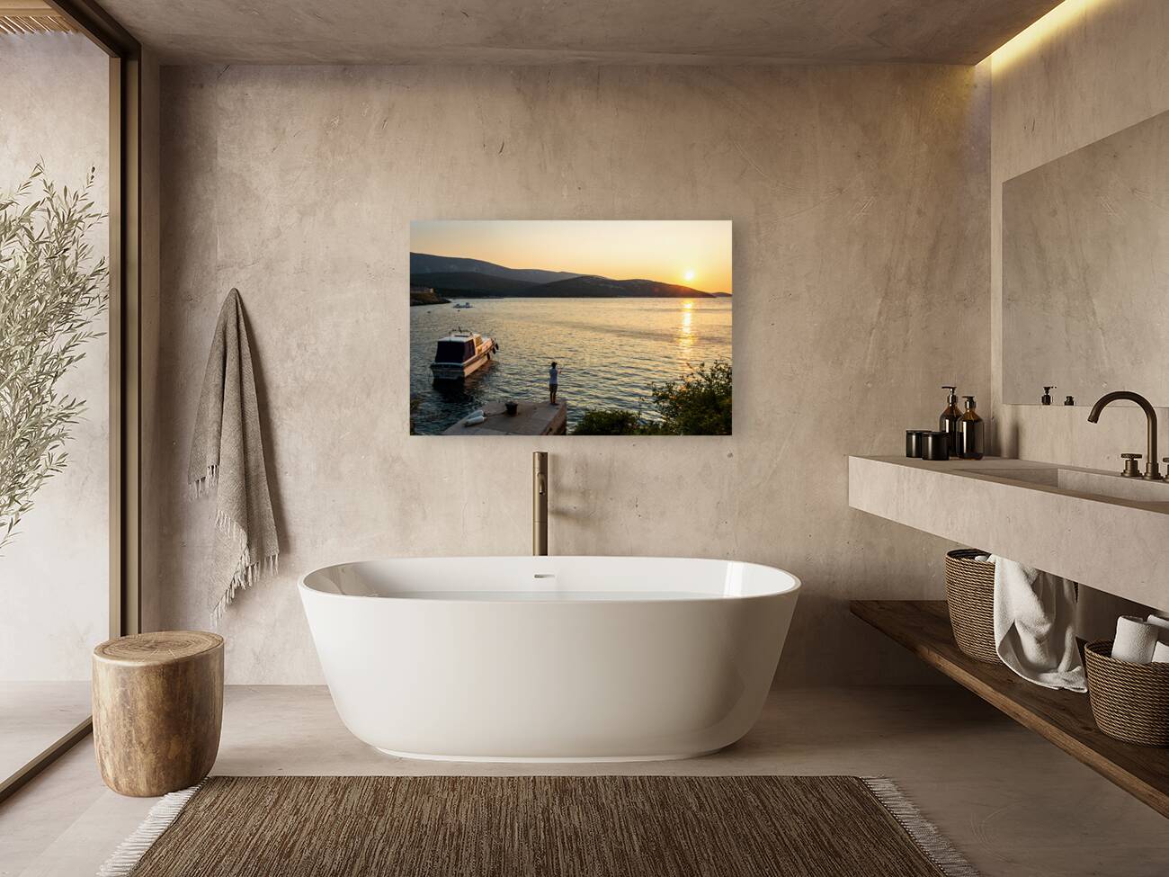 Lonely fisherman in the beautiful bay of Osor on the island of Cres-Losinj in the Adriatic Sea Croatia Reproduction