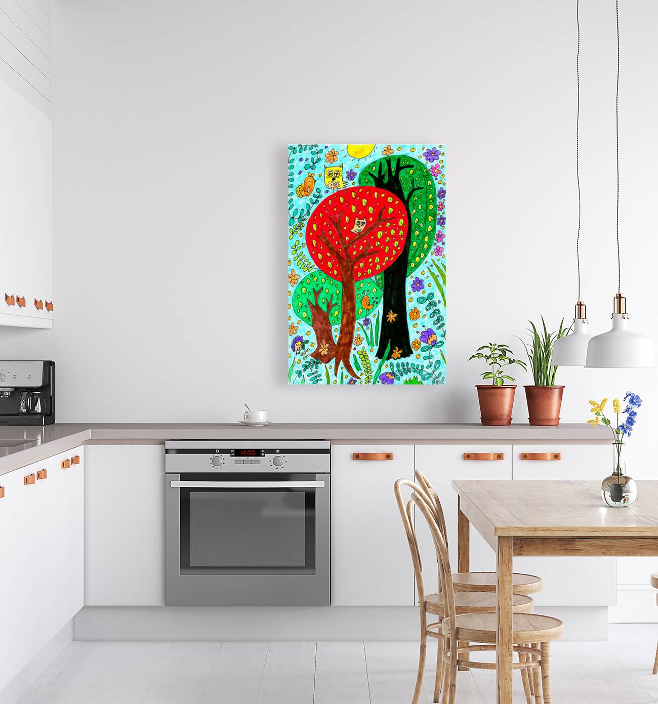 Abstract Doodle Art Trees and Owls  Reproduction