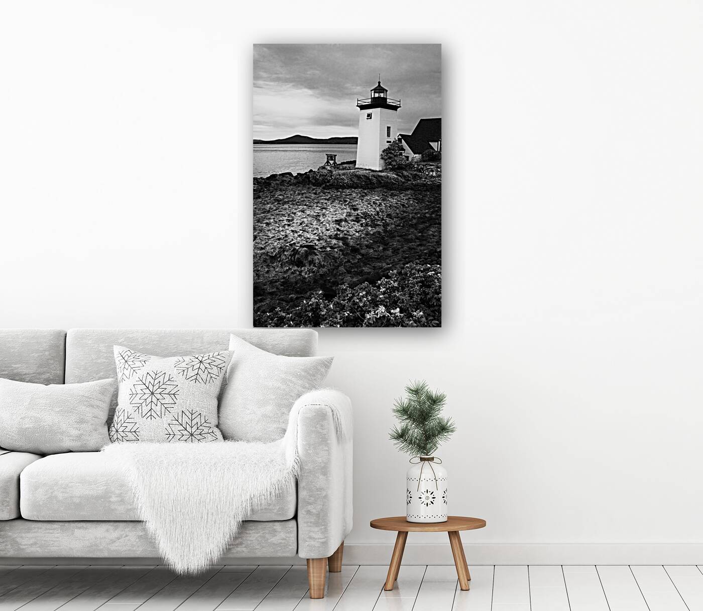 Grindle Point Lighthouse Tower at Low Tide in Maine -  B&W  Reproduction