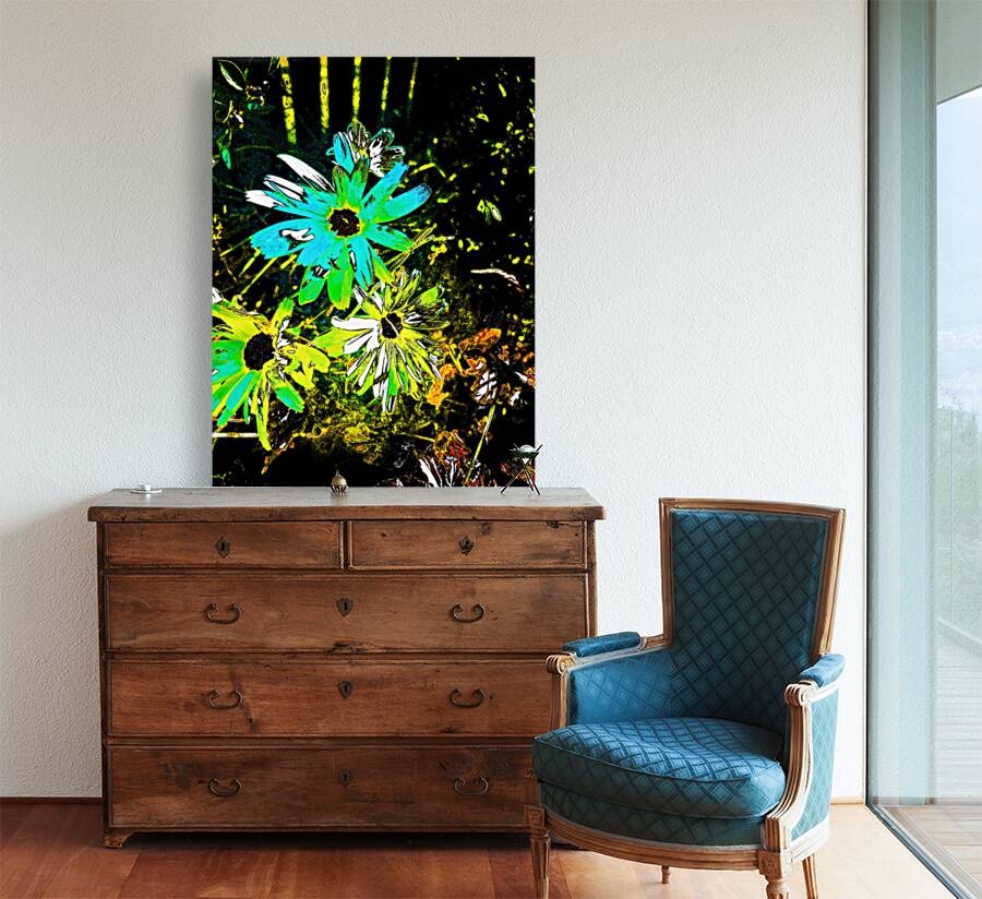 Abstract Blue and Green Daises Reproduction