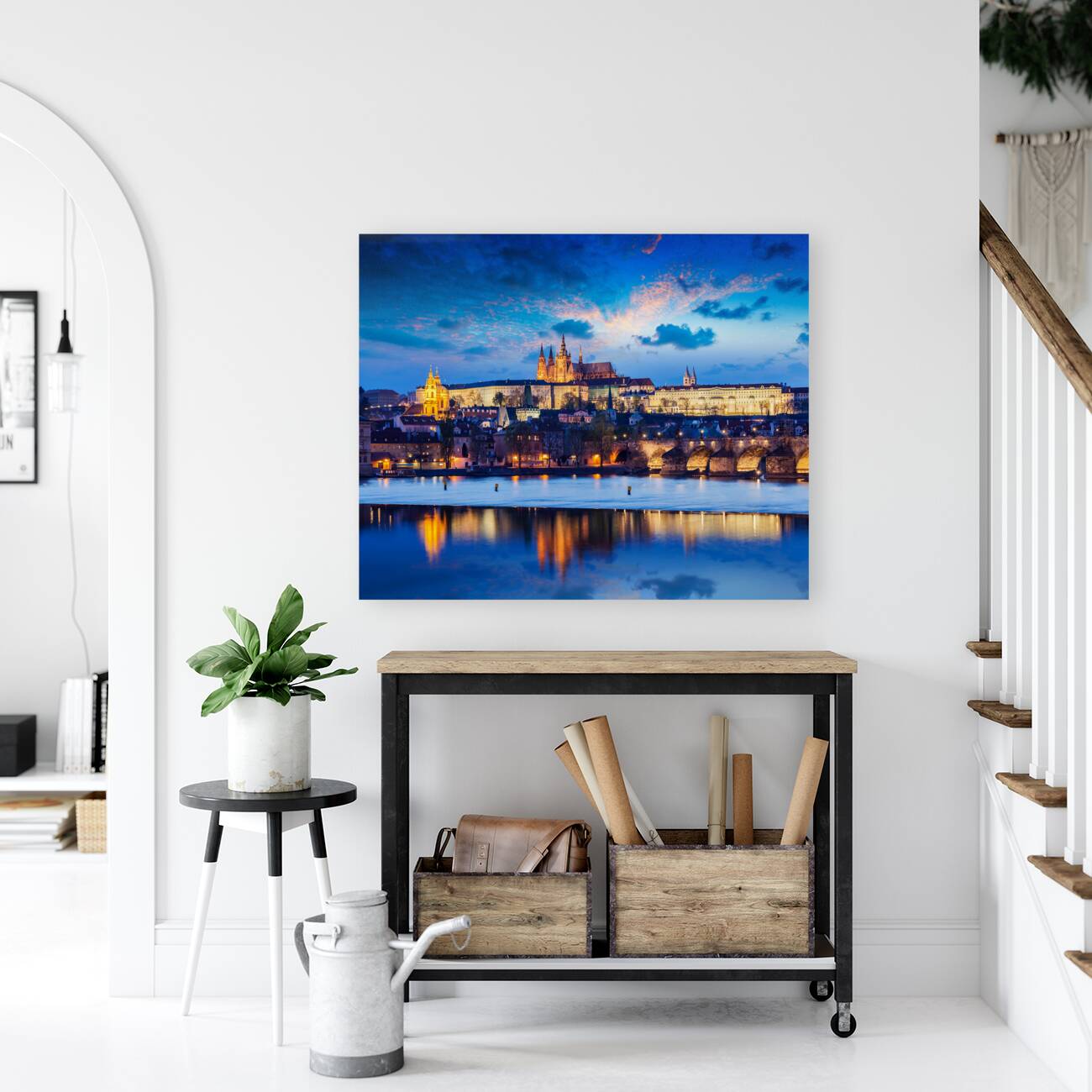 Charles Bridge and Prague Castle in twilight Reproduction