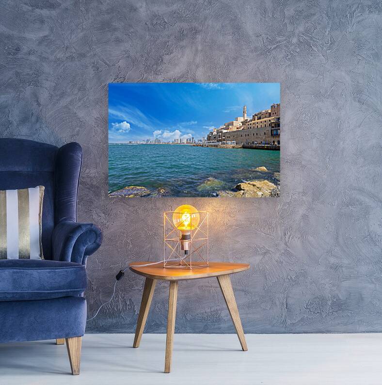 Israel view of Tel Aviv shore sea shoreline and Namal Yafo historic Old Jaffa port Reproduction