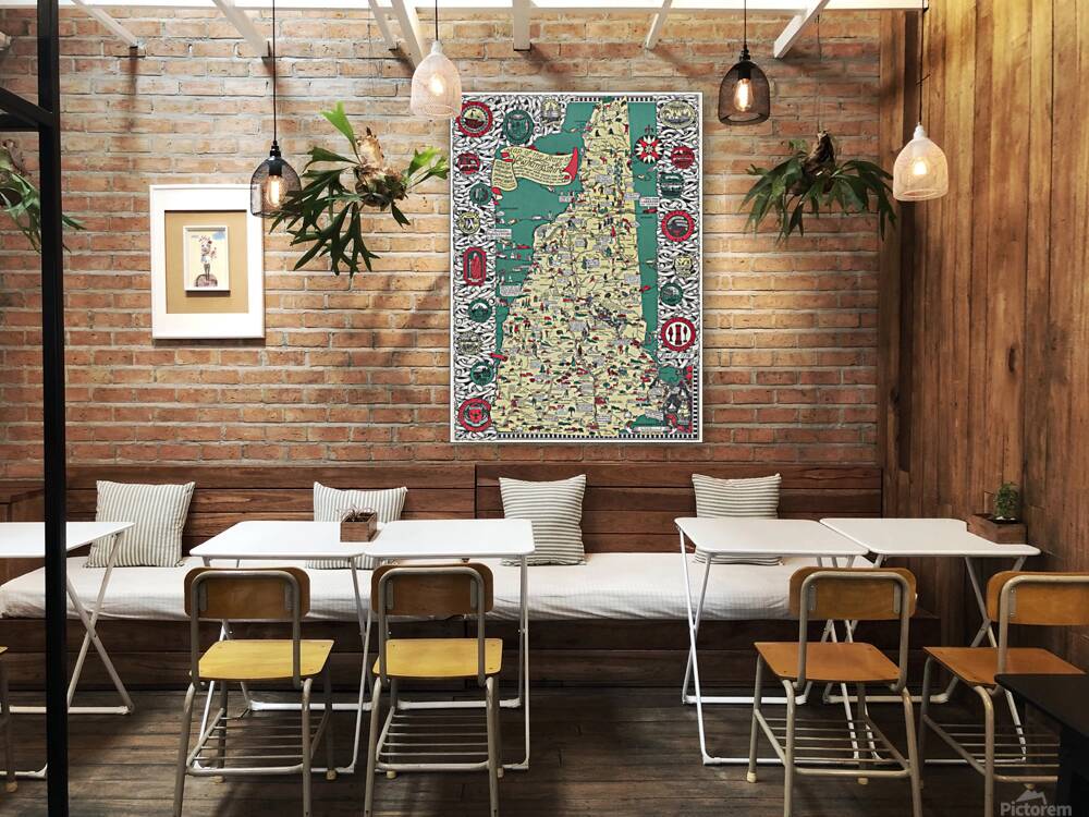 1926 Pictorial Map of New Hampshire – Whimsical and Informative Illustration Featuring Towns Landmarks Mountains and Local Folklore in a Classic New England Decorative Style Reproduction