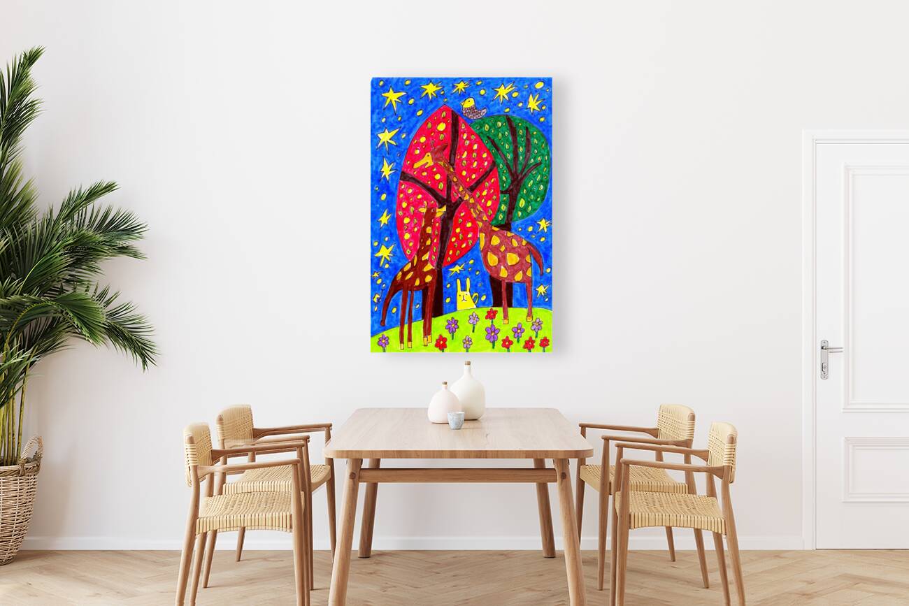 Abstract Doodle Art Giraffes- Mother and Child  Reproduction