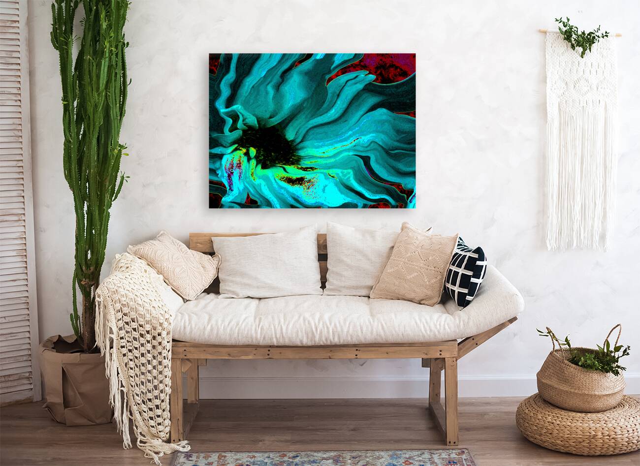 Abstract Daisy in Vibrant Blues and Greens Reproduction