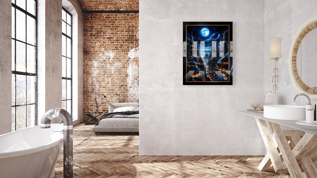 The Epic Fantasy City Known As The Deblan Metropolis Under a Full Moon Breathtaking AI Concept Art by Xzendor7 Reproduction