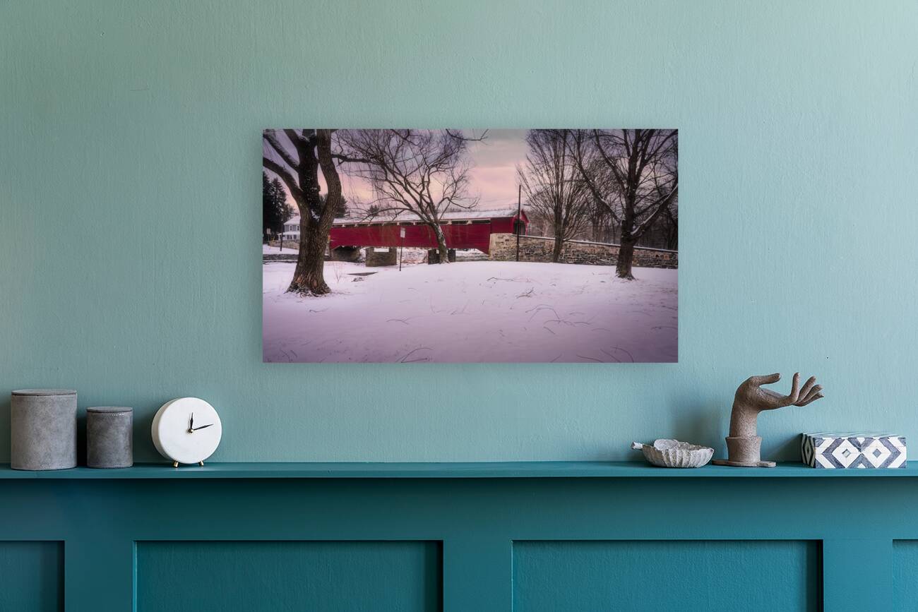 Wehrs Mill Covered Bridge Winter Wide Angle Reproduction