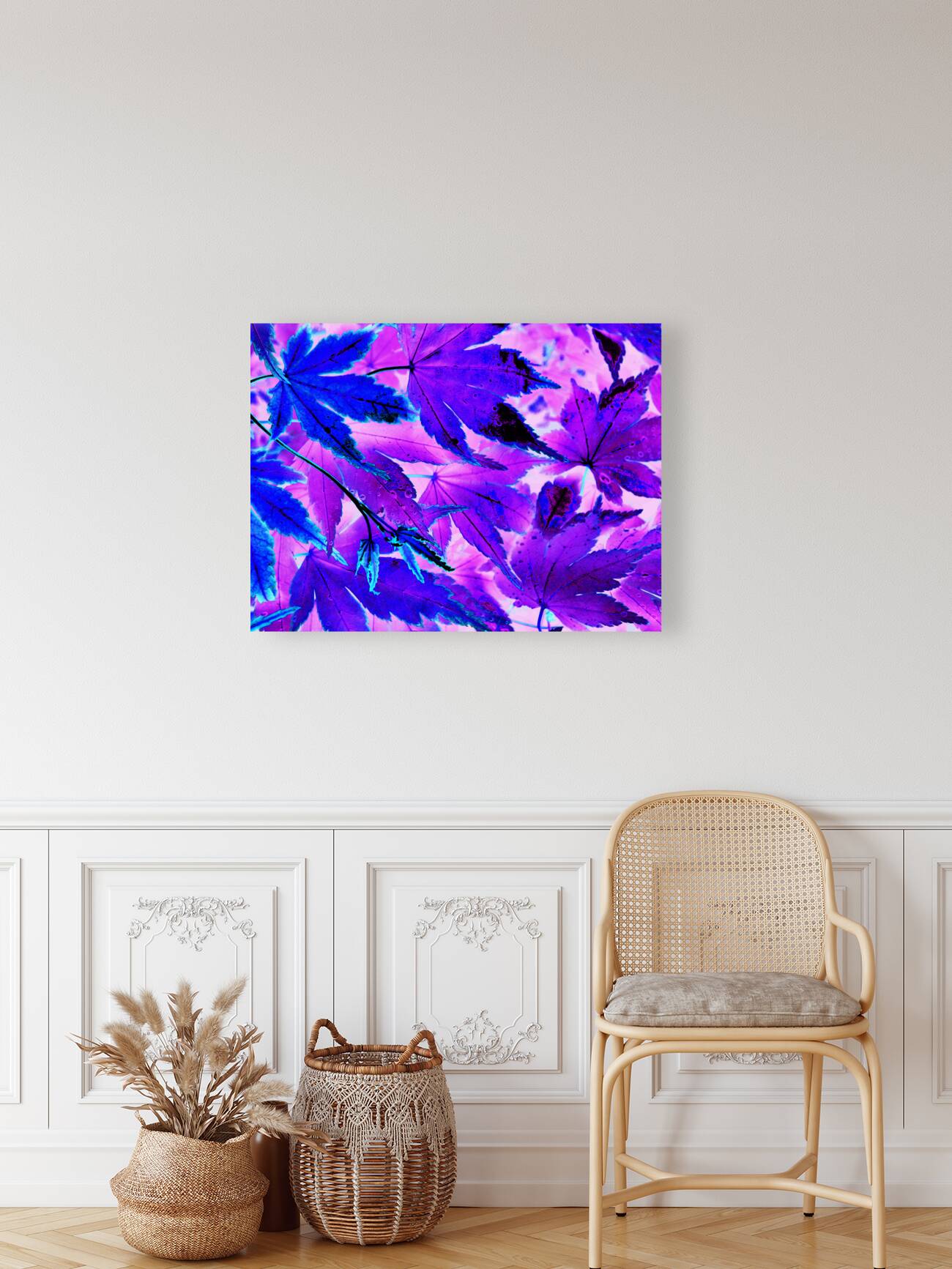 Abstract Neon Purple and Blue Creative Leaves  Reproduction