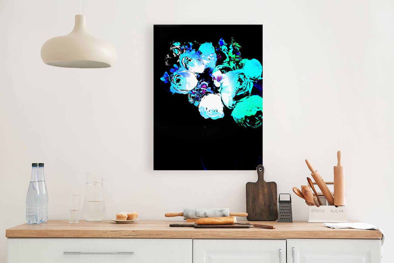 Abstract Bouquet of Green and Blue Roses Reproduction