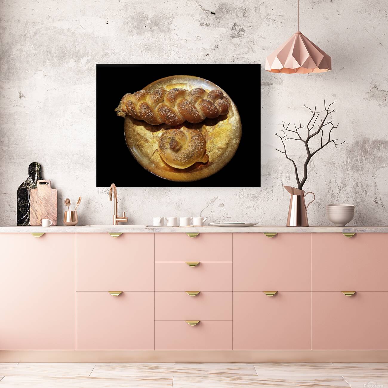 Long and round challah bread loaves Reproduction