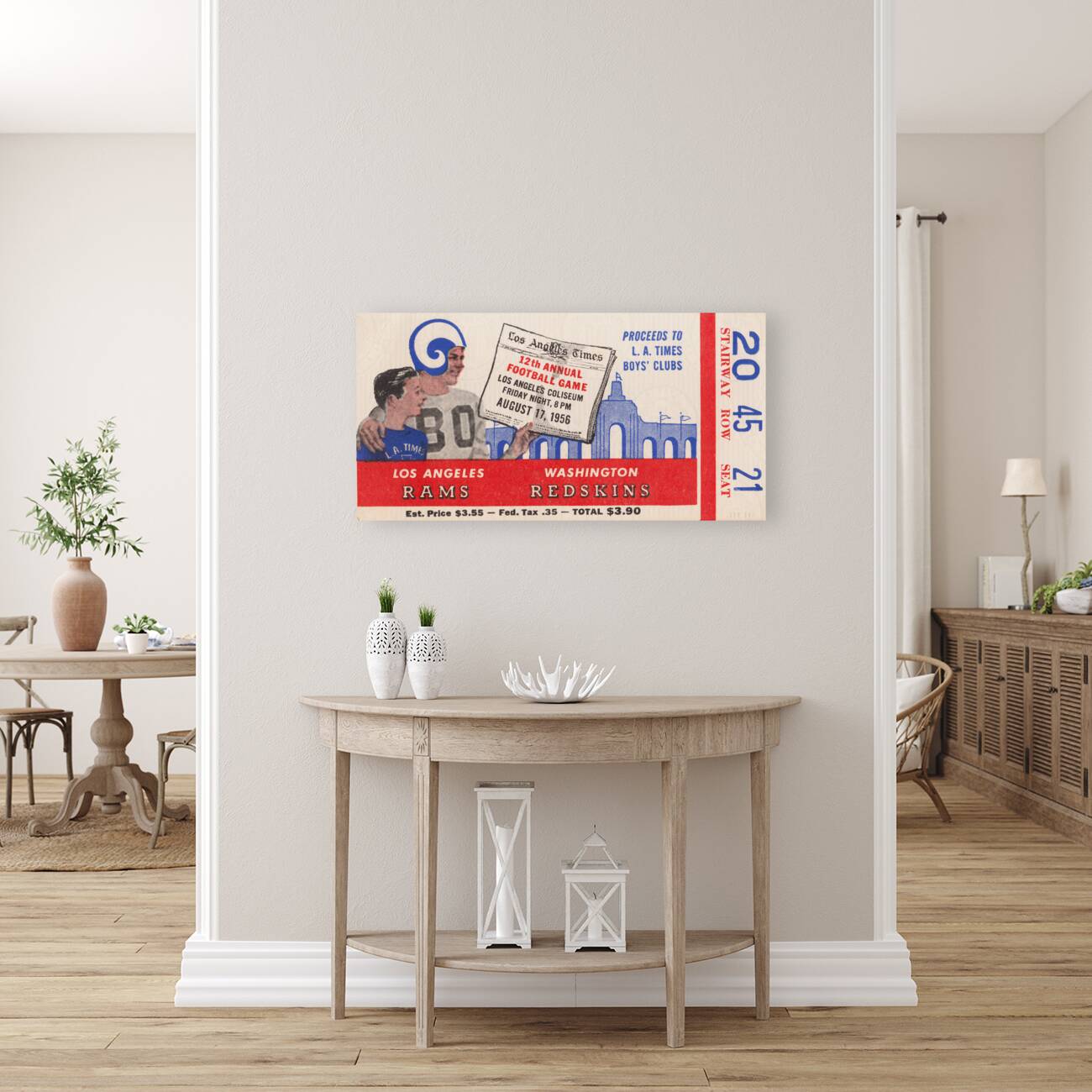 1956 LA Rams vs. Washington Redskins Ticket Art Reproduction