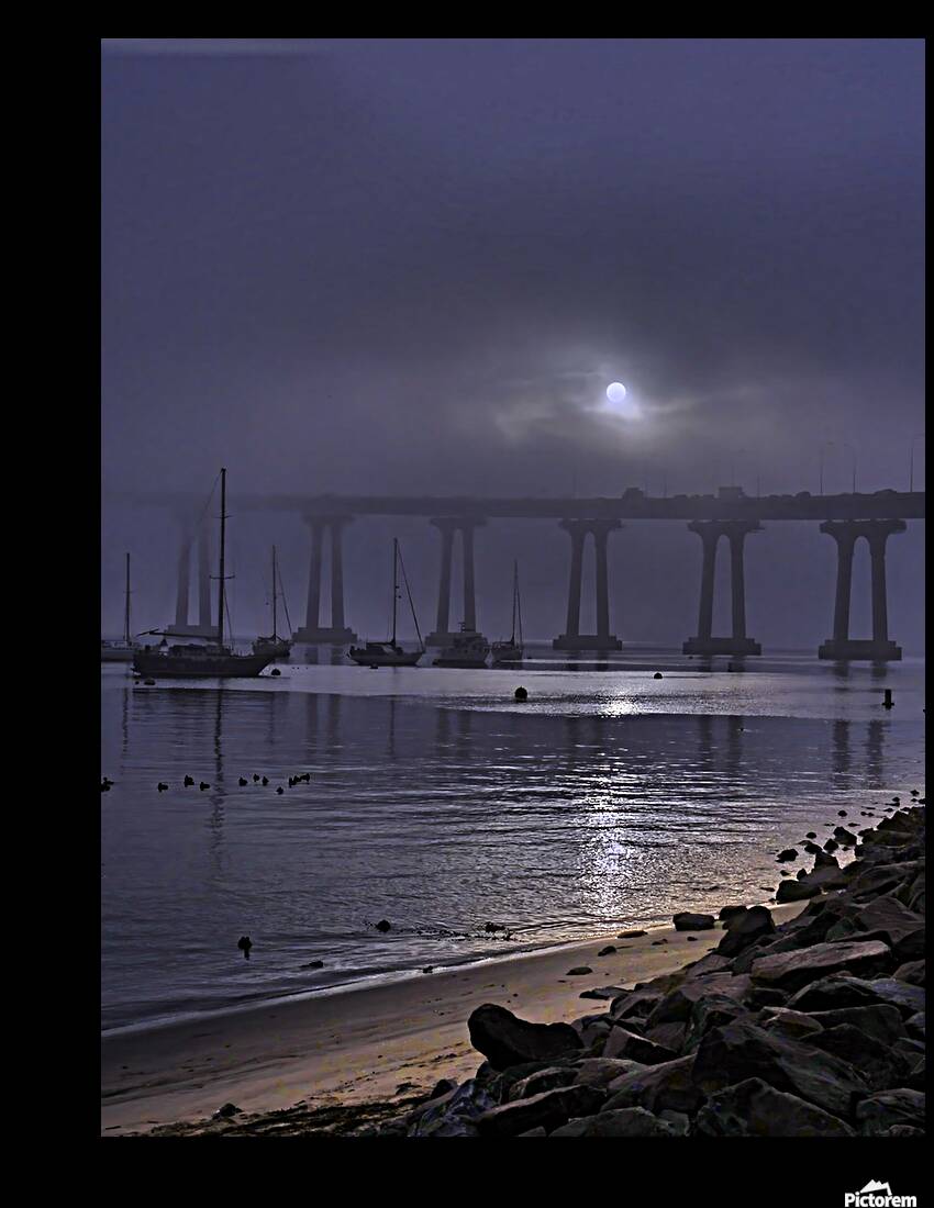 Coronado Bay Bridge Moonlight Sun Reproduction