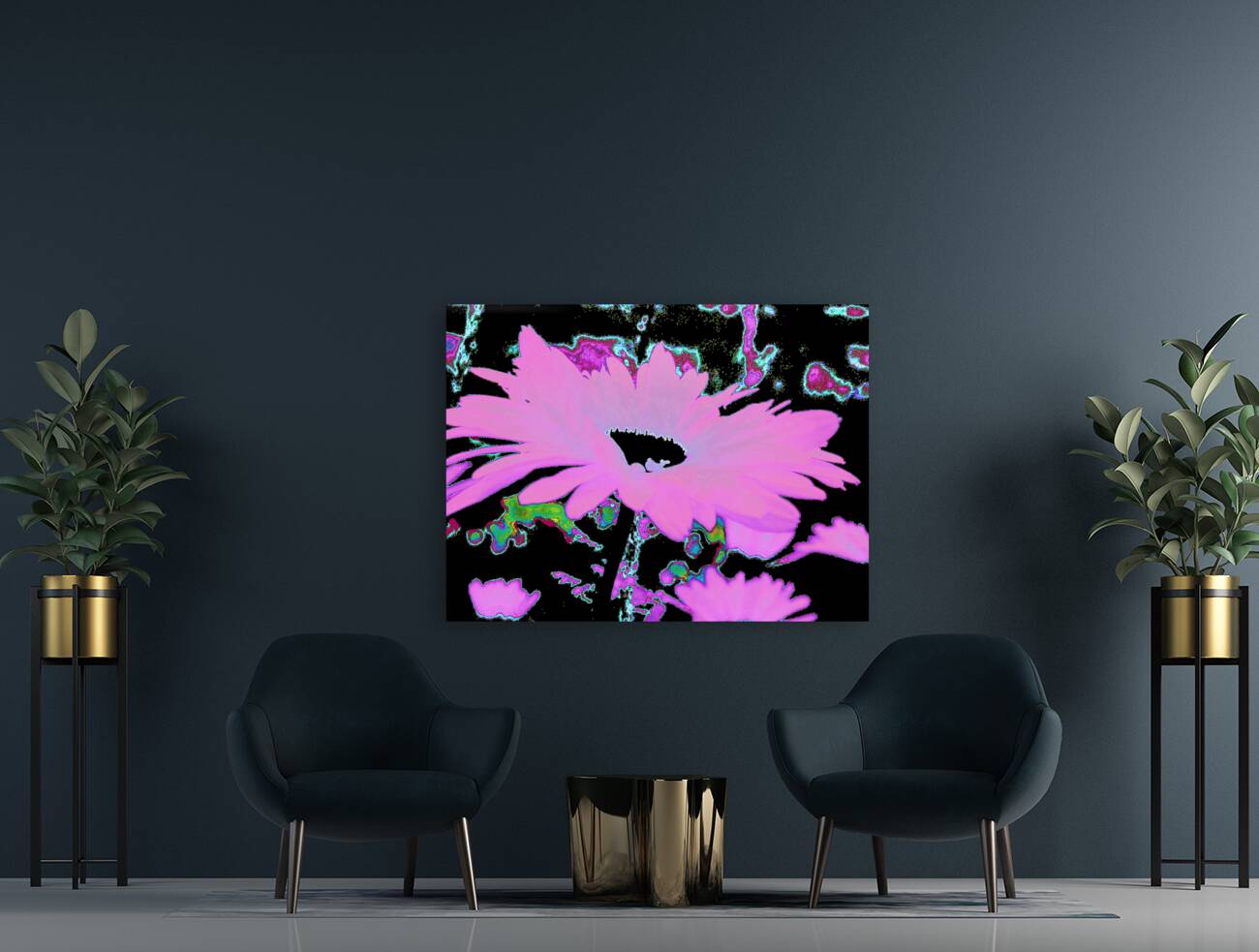 Abstract Surreal Neon Daises  Reproduction