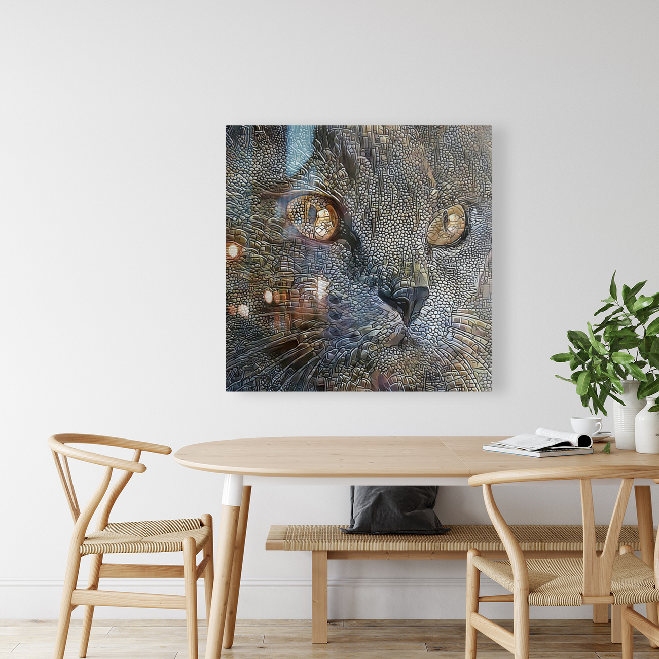 Smokey Blue Cat Portrait Reproduction