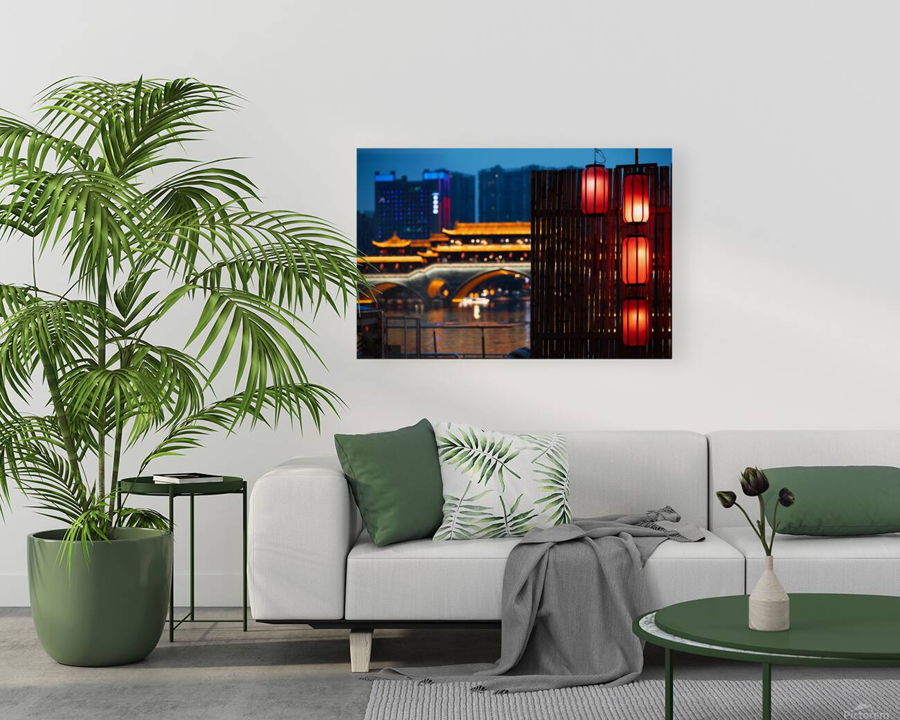 Chinese Lanterns at River Scene at Chengdu Reproduction