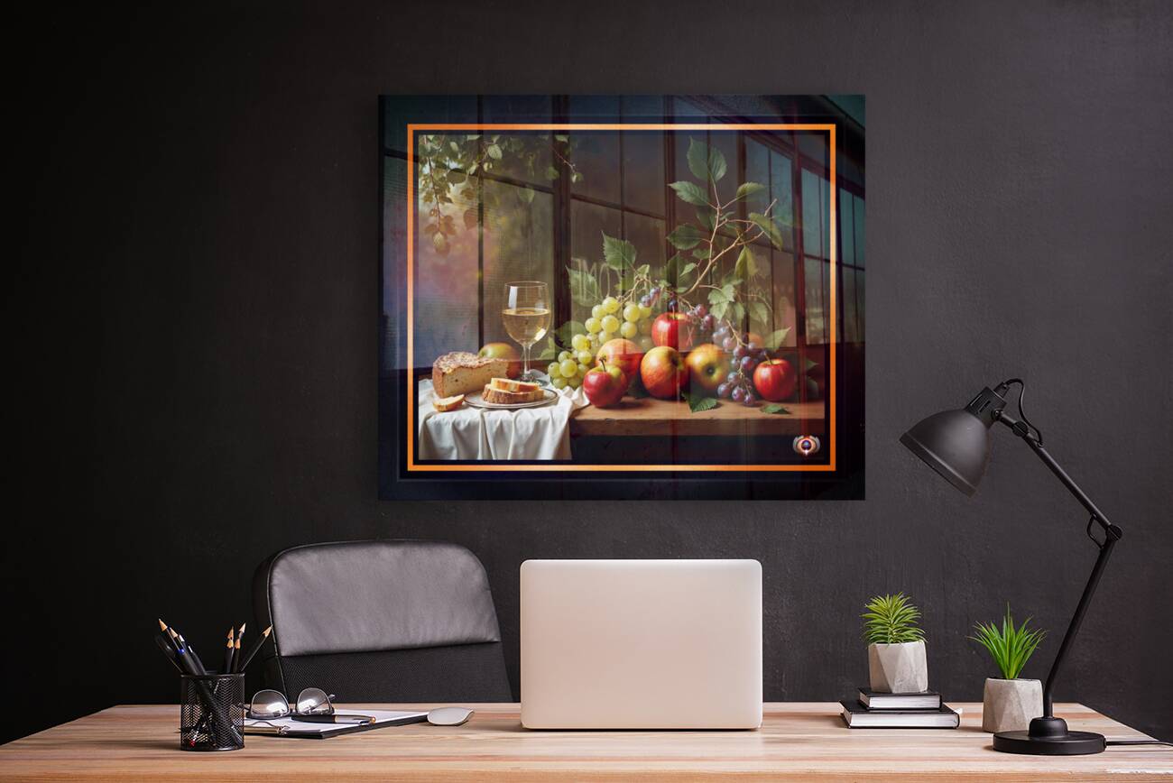 Still Life of Wine Grapes and Apples in a Tranquil Garden Setting Alluring AI Concept Art by Xzendor7 Reproduction