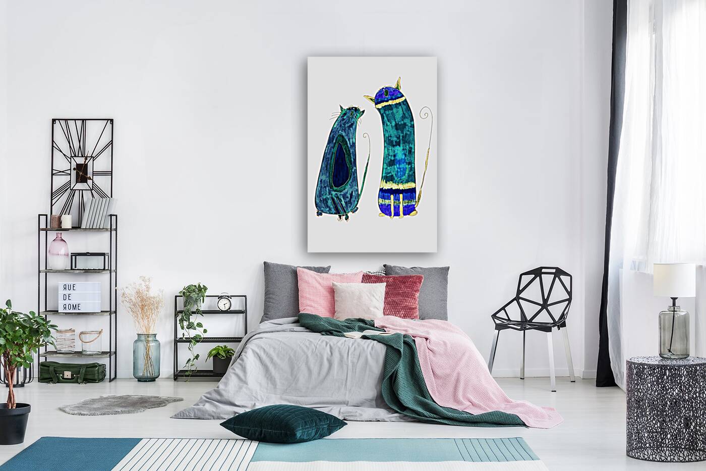 Abstract Green and Blue Singing Cats Reproduction