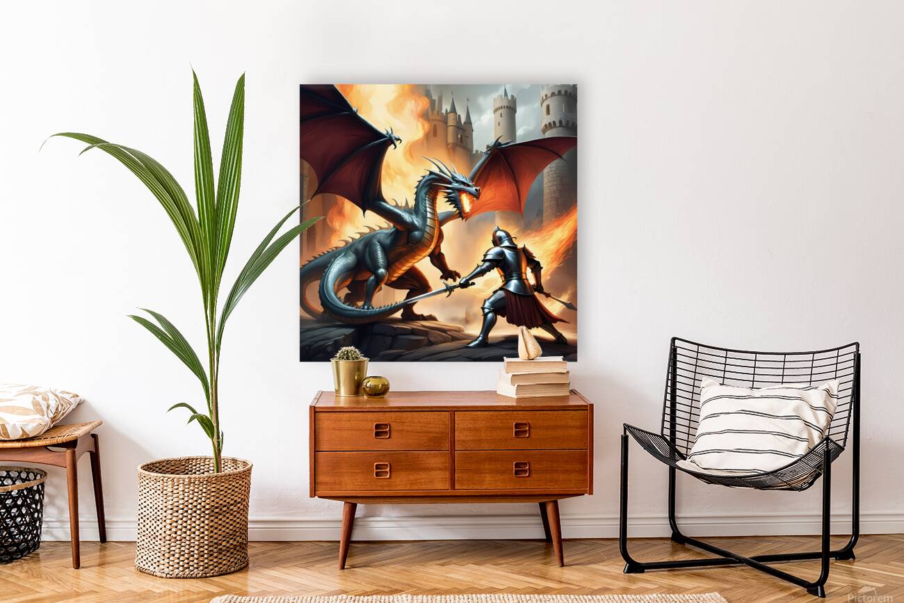 Epic Dragon Battle - Fantasy Art Illustration Reproduction