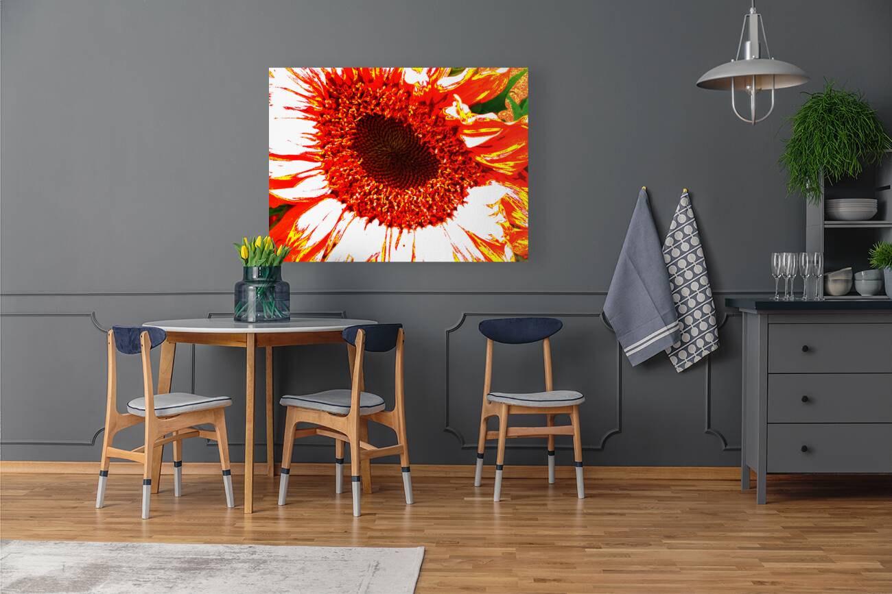 Abstract Vibrant Red Sunflower Reproduction