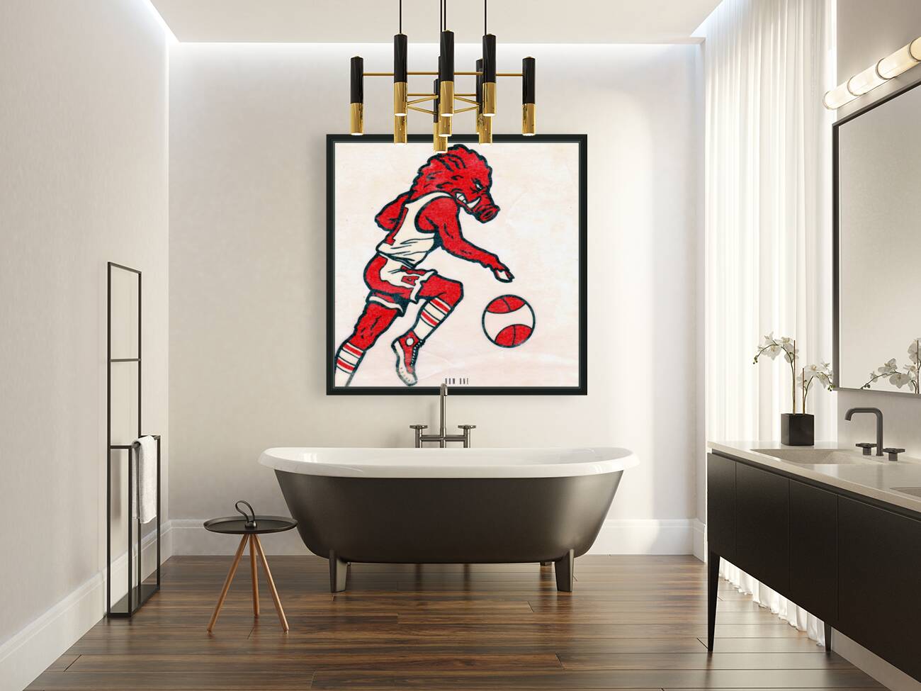 1970s Arkansas Razorback Basketball Cartoon Art Reproduction