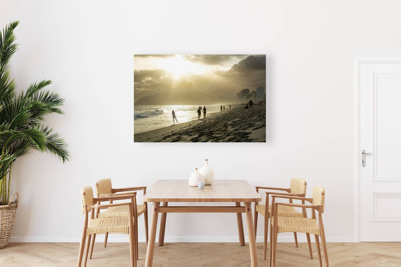 People enjoying dramatic sunset at Ipanema Beach in Rio de Janeiro  Reproduction