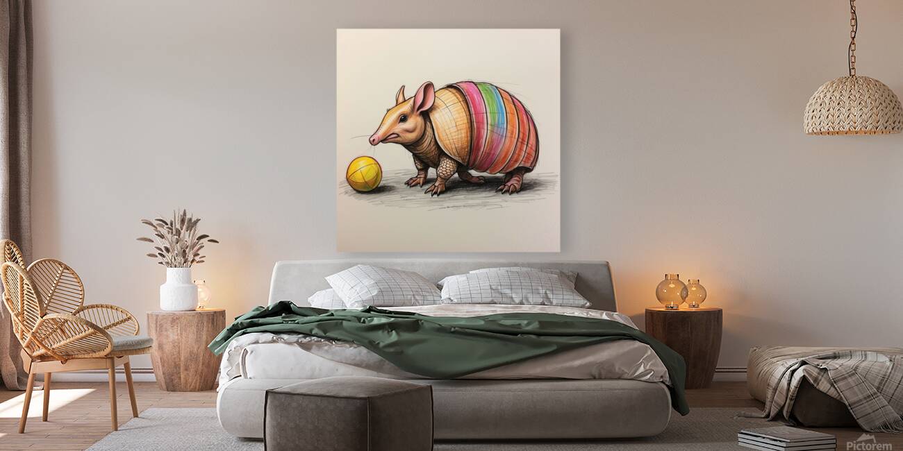 Default A cartoon armadillo curled up in a ball w Reproduction