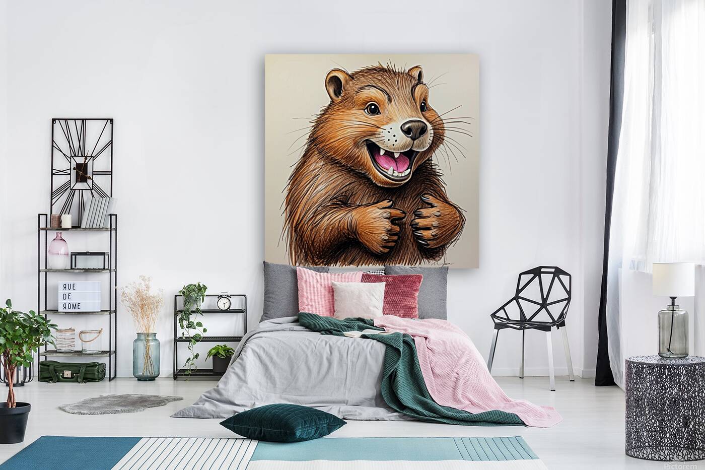 Default A cartoon beaver with its teeth chatterin Reproduction