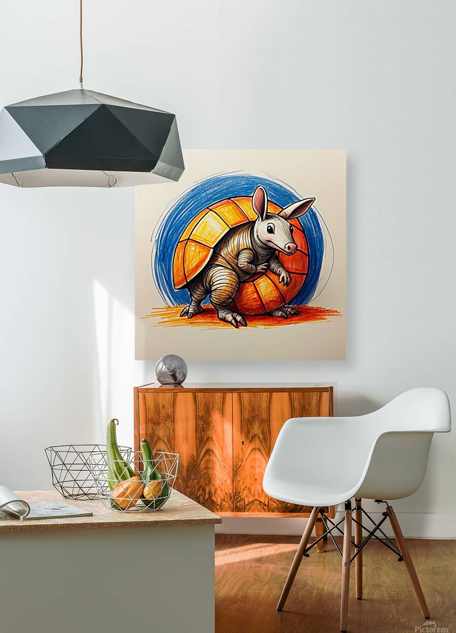 Default A cartoon armadillo curled up in a ball w Reproduction