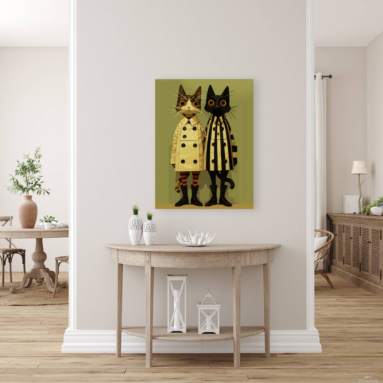 Fashion Felines Quirky Cat Art in Coats and Boots Reproduction