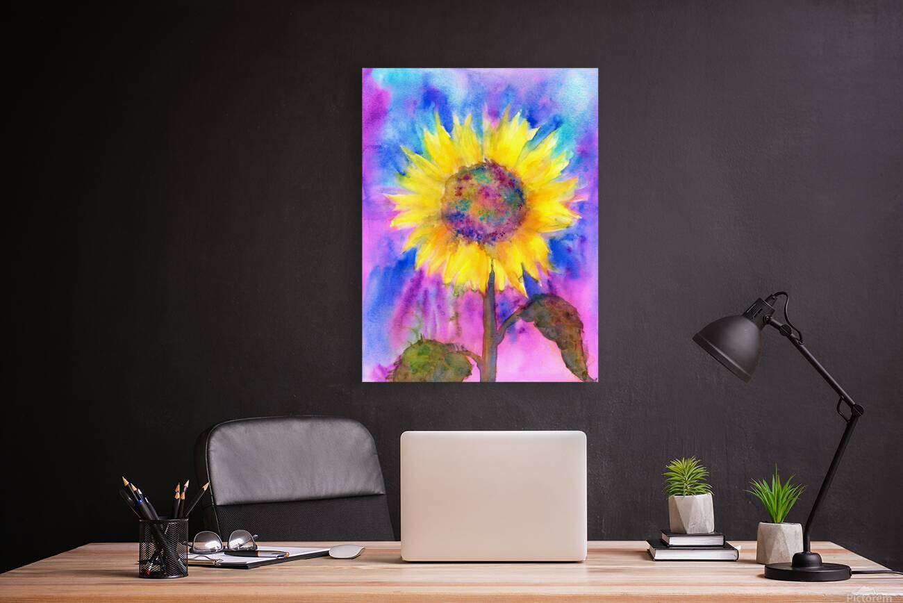 Rainbow sunflower watercolor painting Reproduction