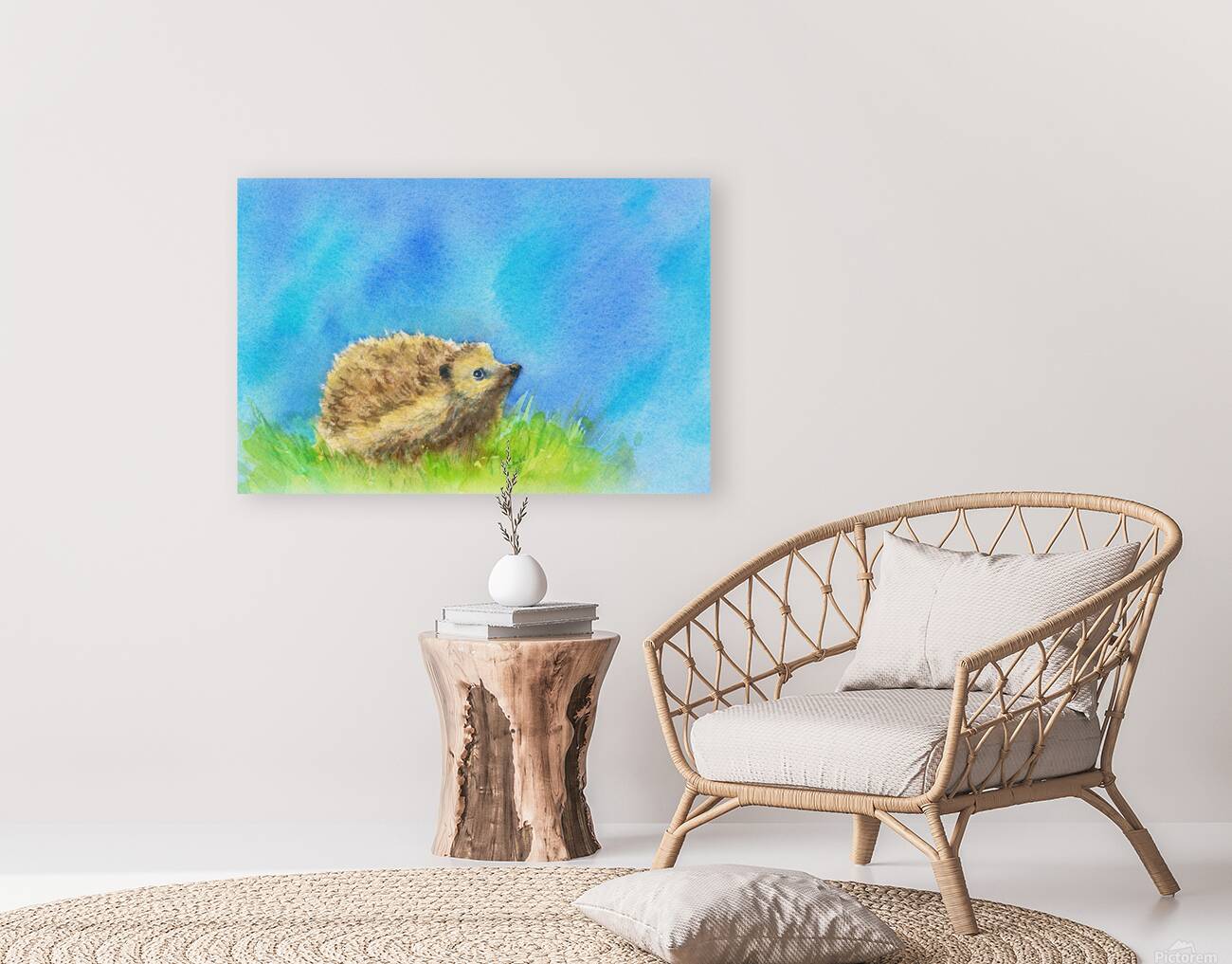 Hedgehog in spring watercolor painting Reproduction