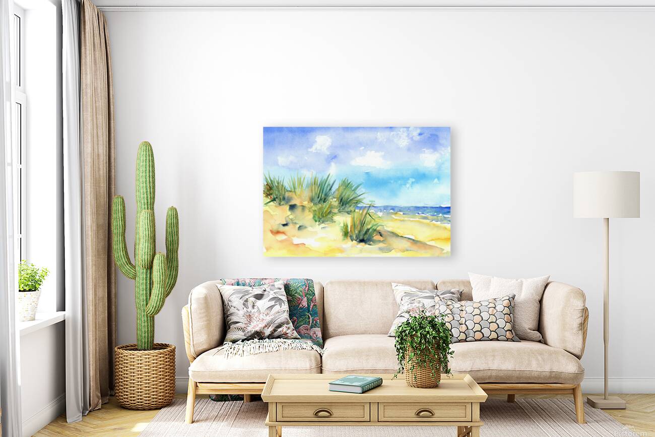 Beach summer watercolor painting Reproduction