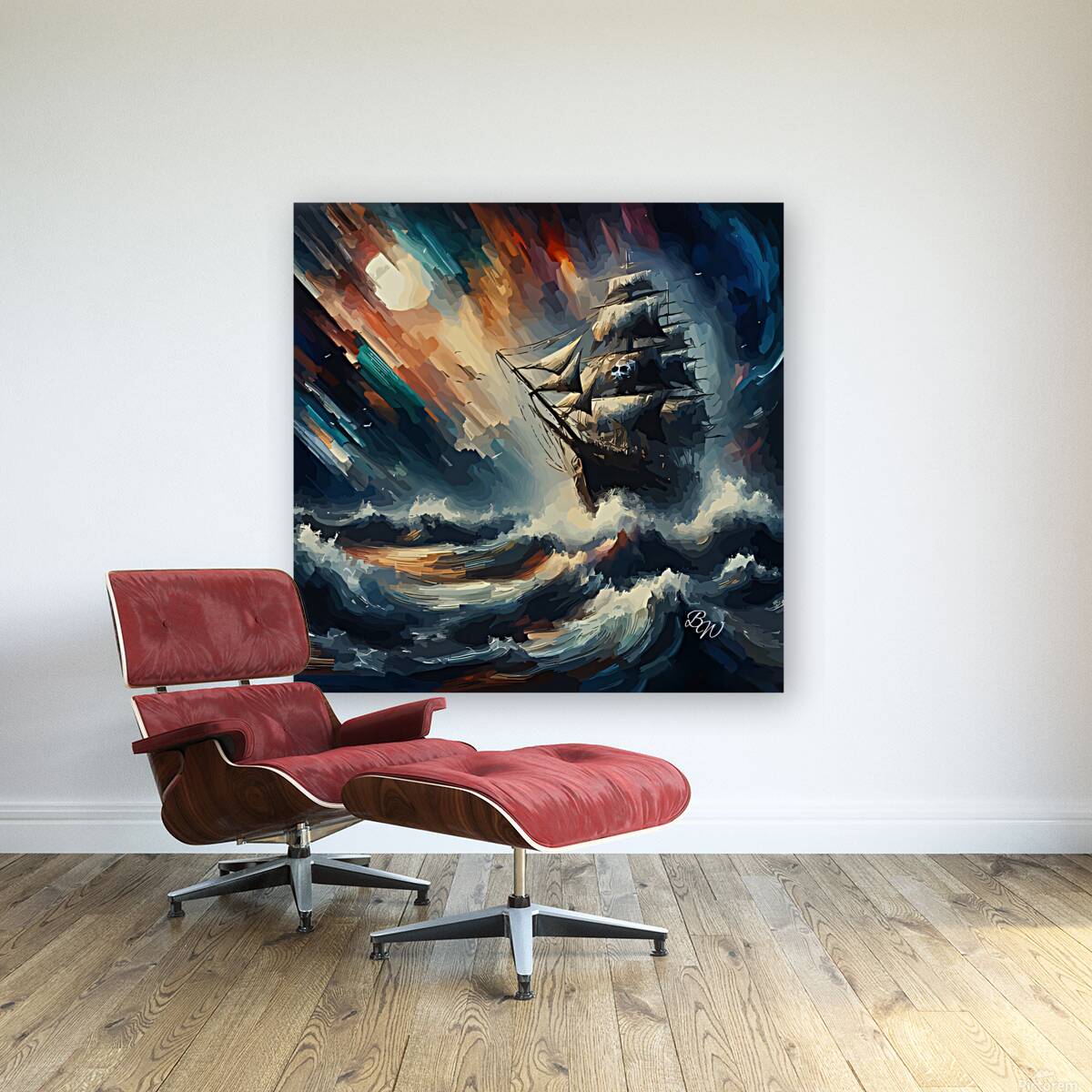 Pirate Ship On a Rough Sea at Night 2 Reproduction