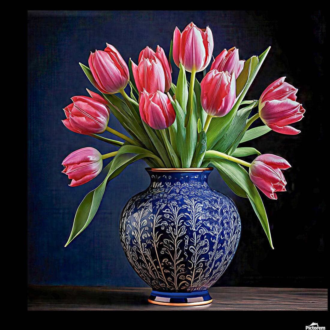 Red Tulips in Blue Reproduction