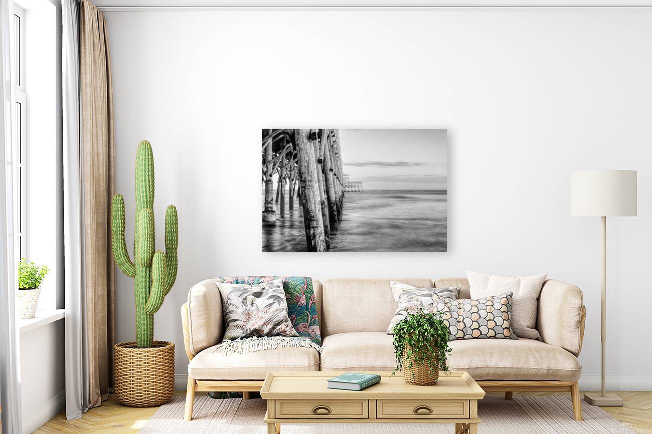 Beside Folly Beach Pier At Sunset Grayscale Reproduction