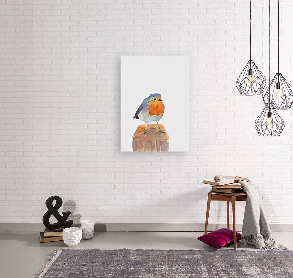 Robin on a perch watercolor painting Reproduction