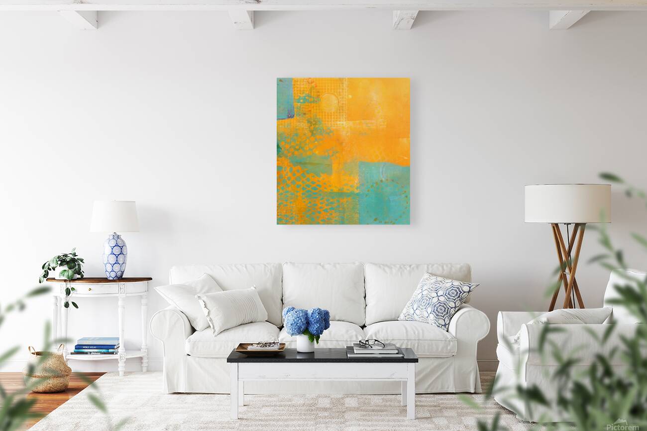 Golden sunrise abstract acrylic painting  Reproduction