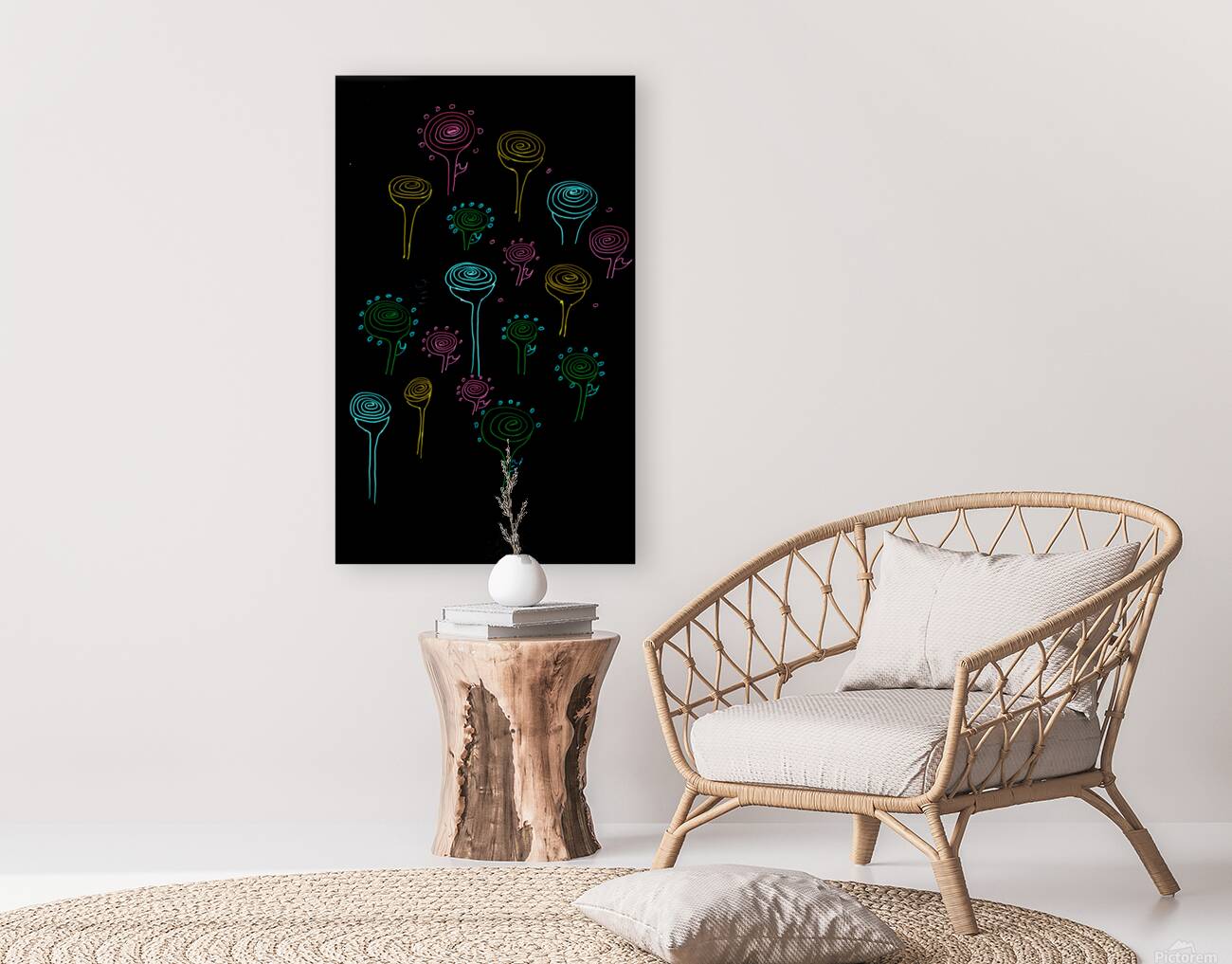 Abstract Neon Spiral Flowers Reproduction
