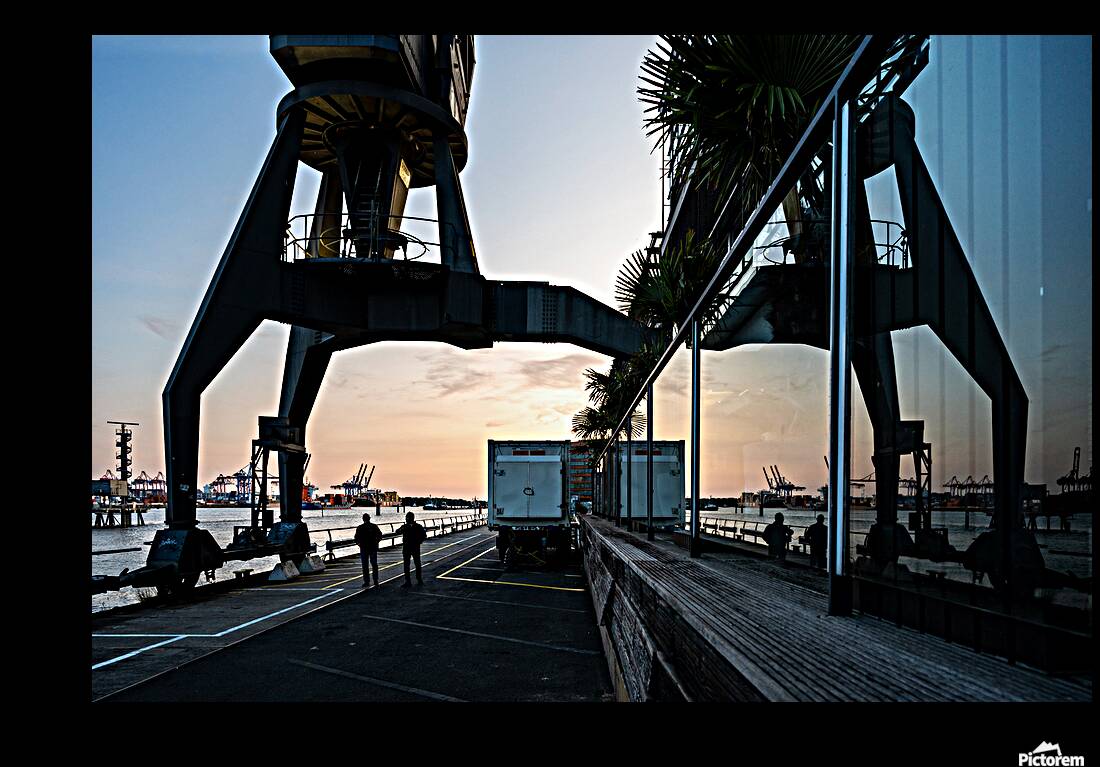 Dockland Historic Crane and People Reproduction