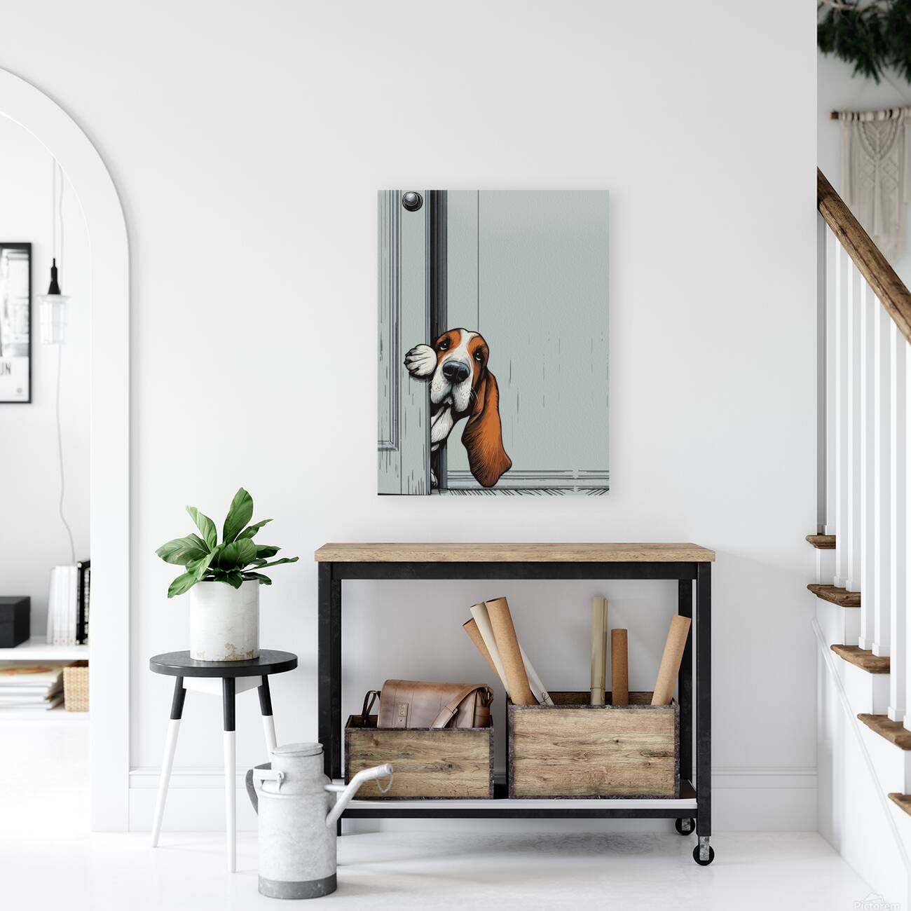 Adorable Basset Hound Dog Wall Art Reproduction