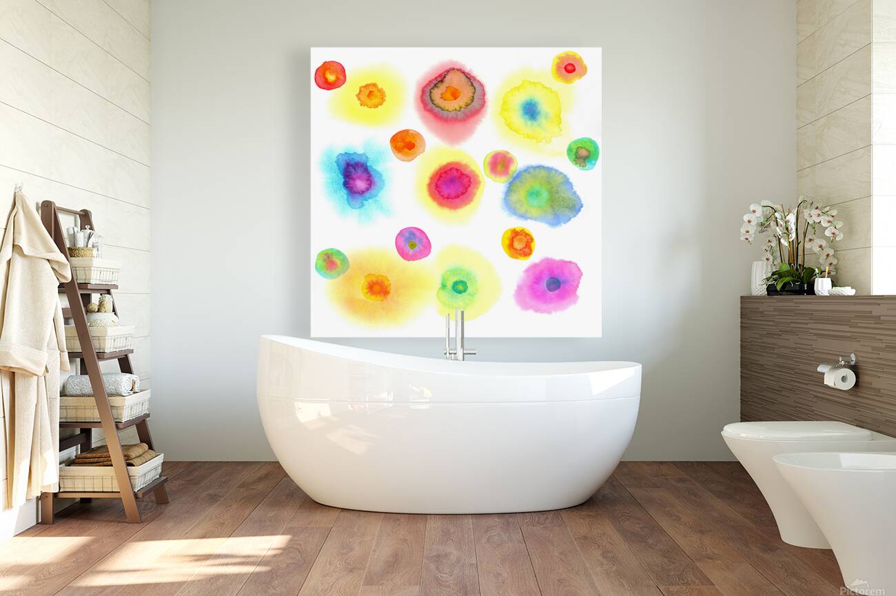 Colorful dots floating watercolor painting Reproduction