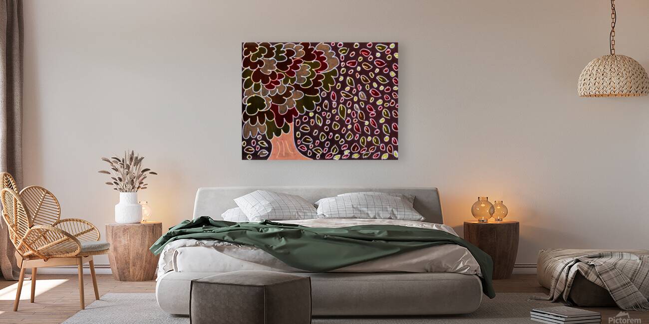 Abstract Brown Oak with Falling Leaves Reproduction