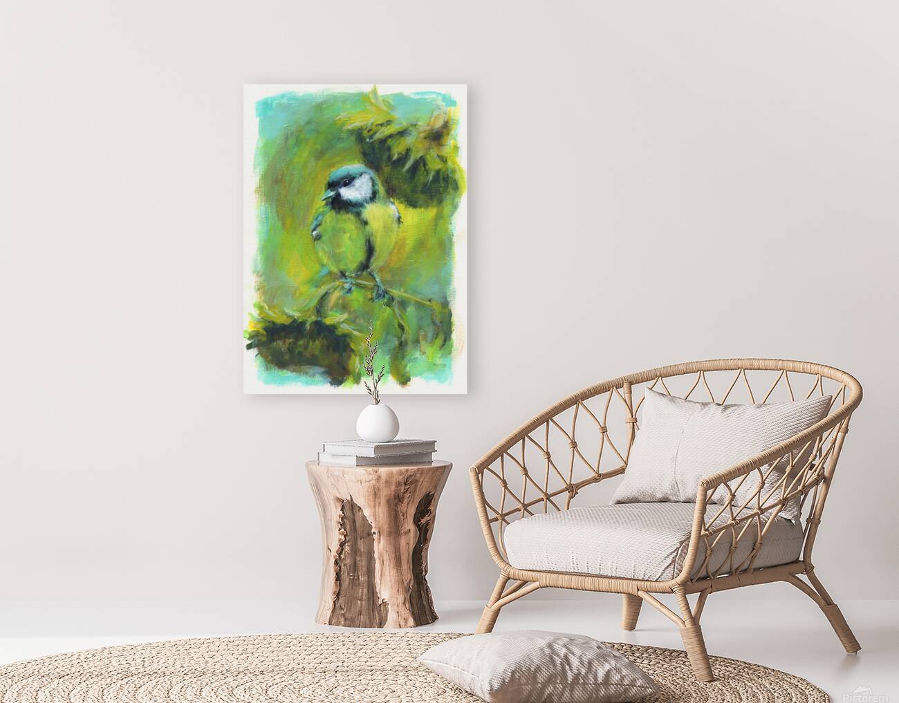 Great tit with sunflowers acrylic painting  Reproduction