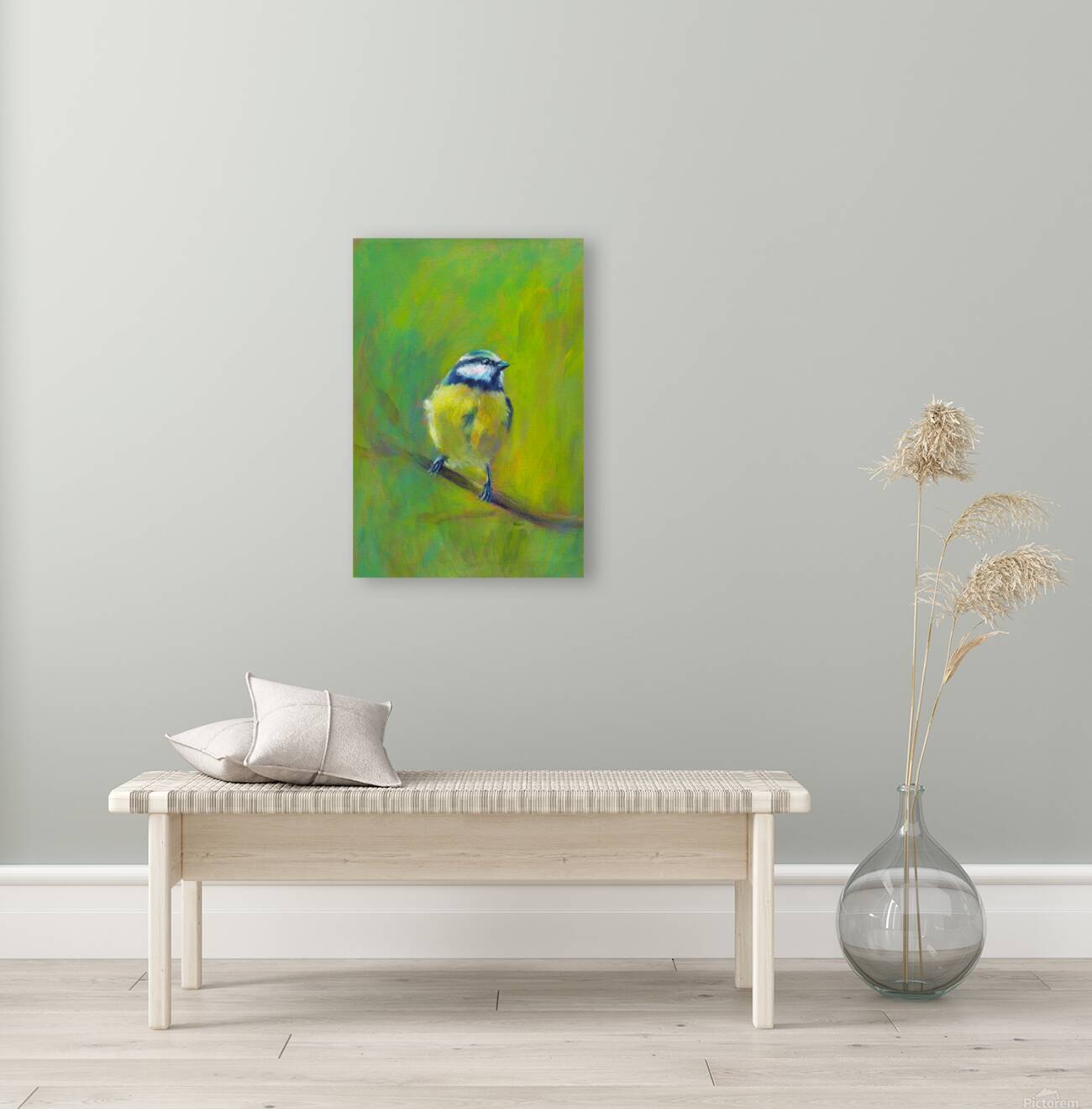Portrait of Eurasian blue tit acrylic painting  Reproduction