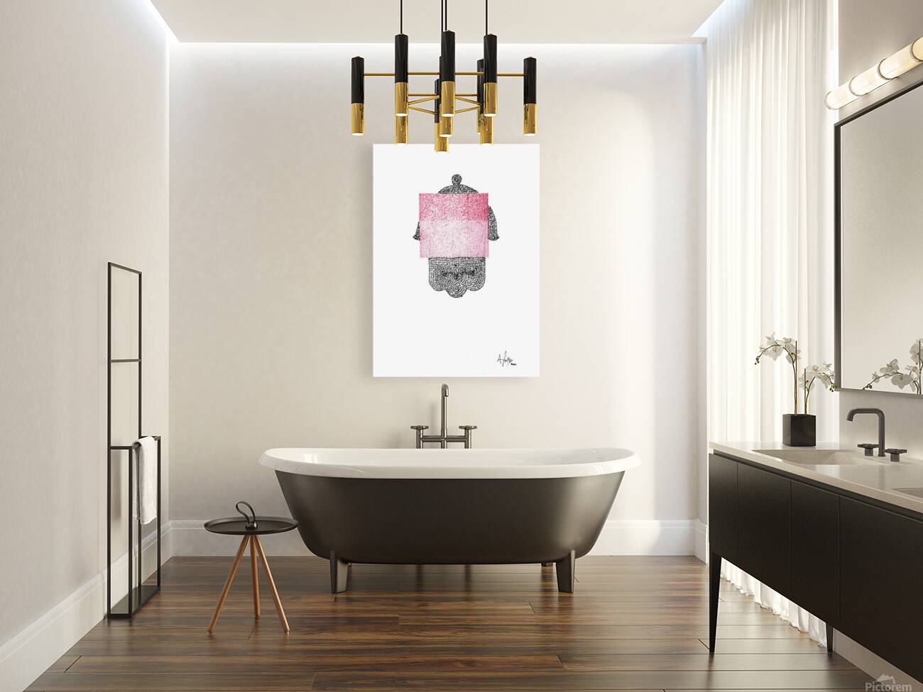 Hamsa Micro-Blessing with a Red Rolled Texture Reproduction