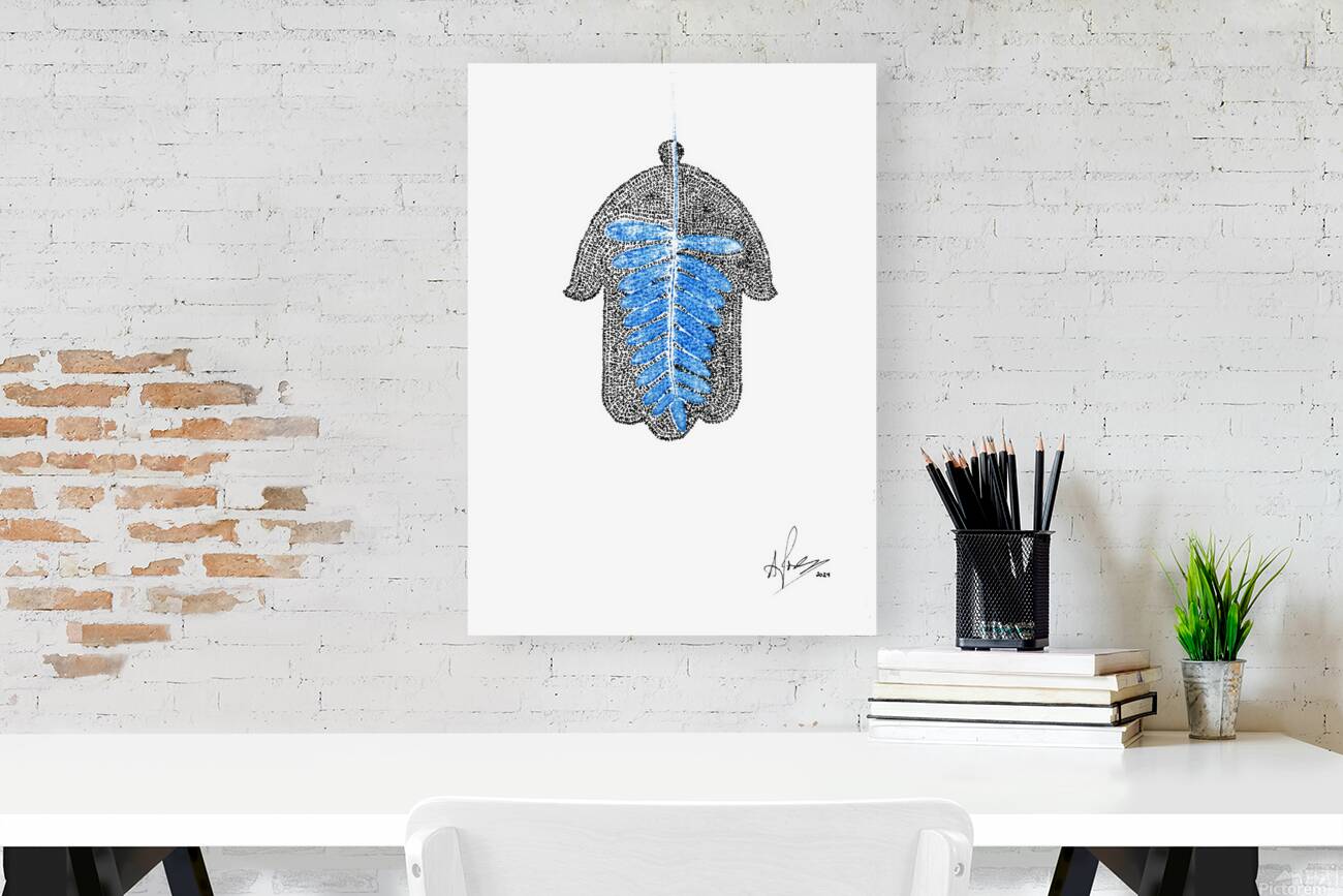 Hamsa Mircro-Blessing with a Blue Fern Monoprint Reproduction