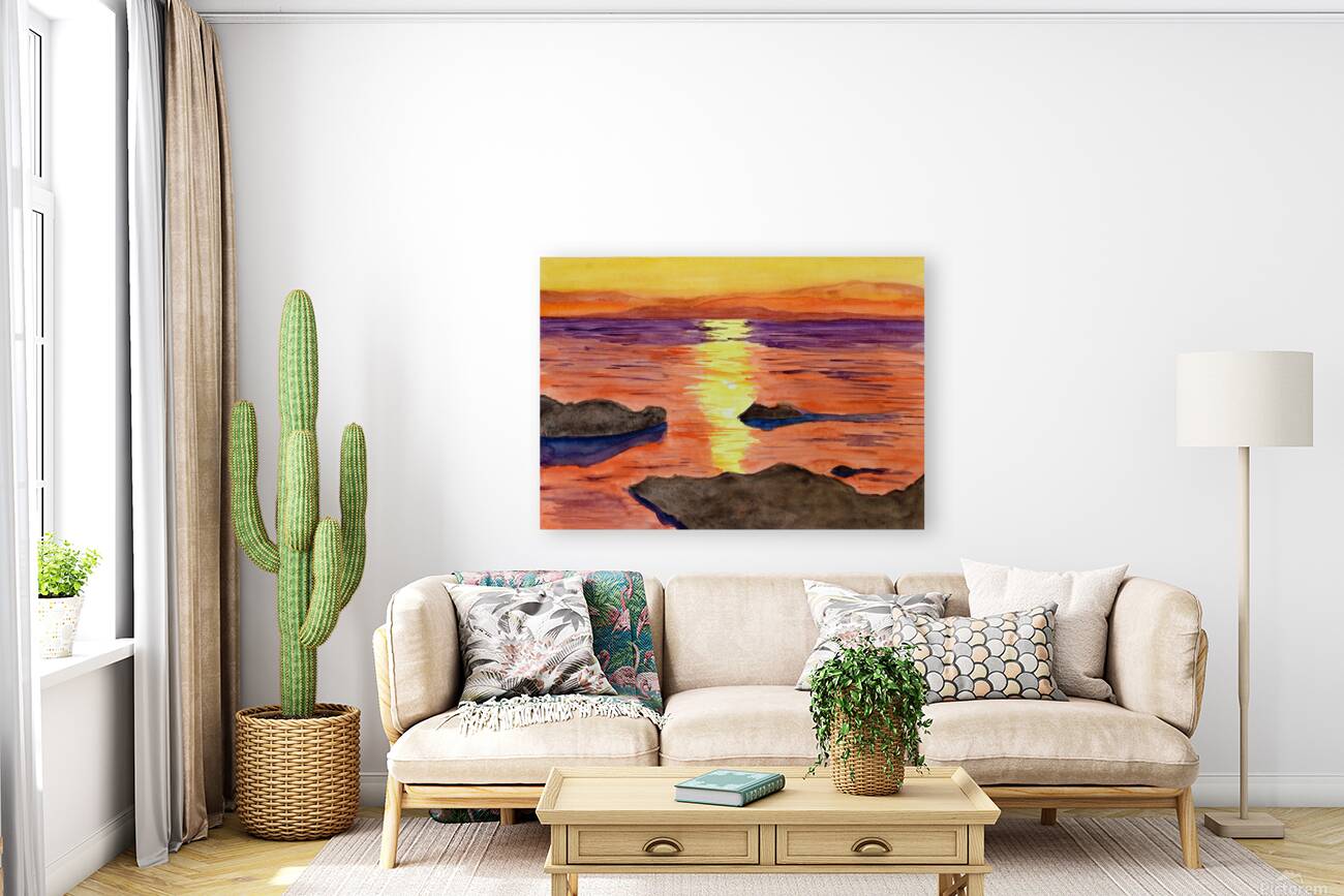 Orange sunset over the ocean Reproduction