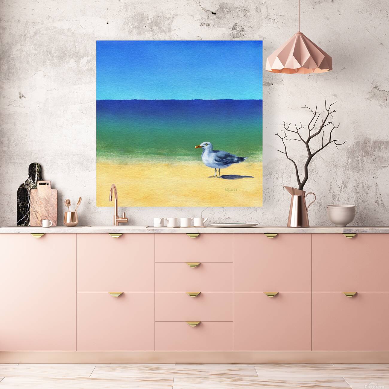 Seagull at the beach acrylic painting  Reproduction