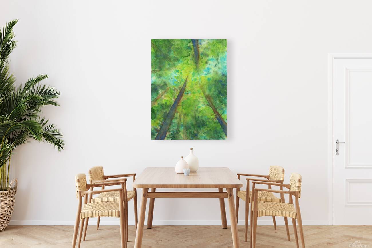 Looking up into the treetops handmade watercolor Reproduction