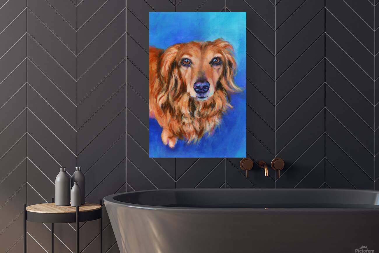 Long haired dachshund portrait acrylic painting Reproduction